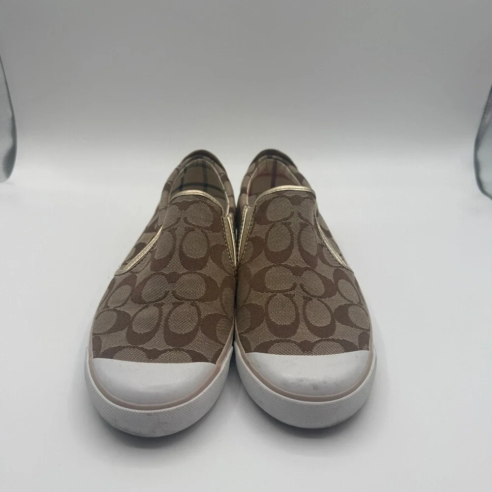 Coach Beale Slip On Sneakers Womens 10 Brown Gold Signature Monogram Shoe Y2K